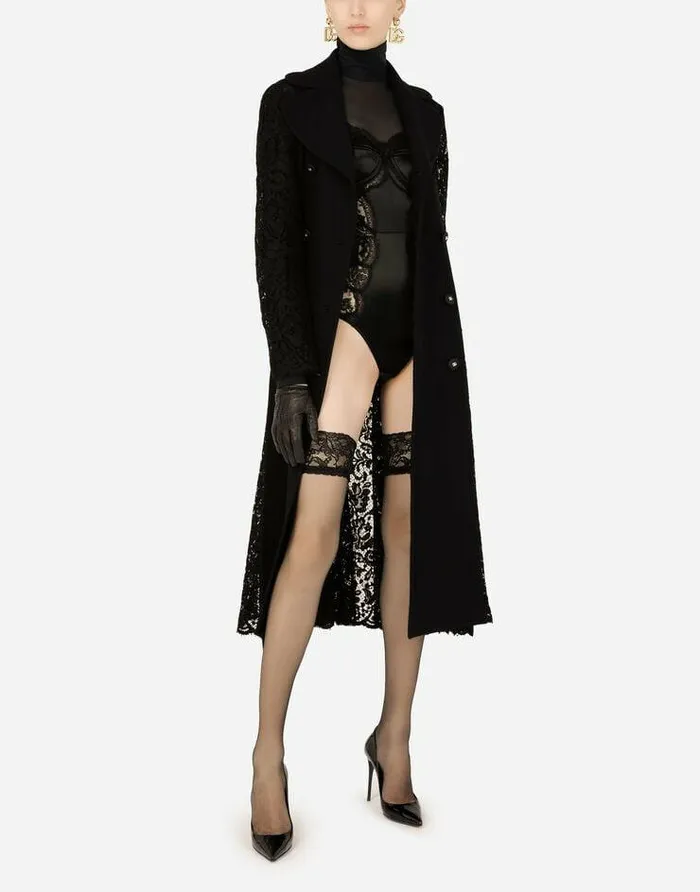 Dolce and Gabbana Shirts And Tops Women Longsleeved Tulle And Lace Bodysuit Black Dolce and Gabbana Shirts And Tops Women Longsleeved Tulle And Lace Bodysuit Black