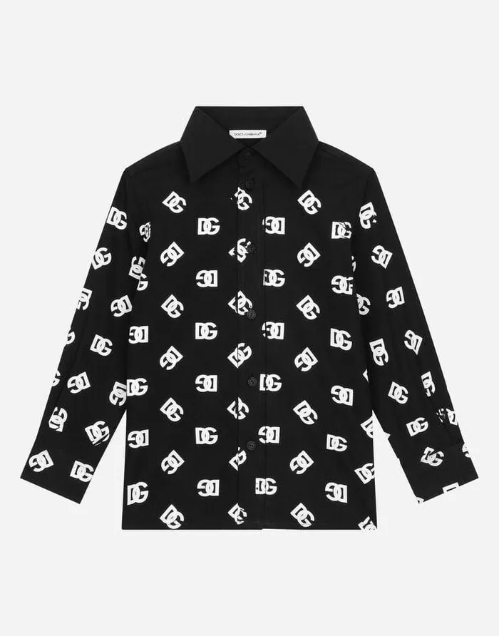 Dolce and Gabbana Shirts Children Poplin Shirt With DG Logo Print Black