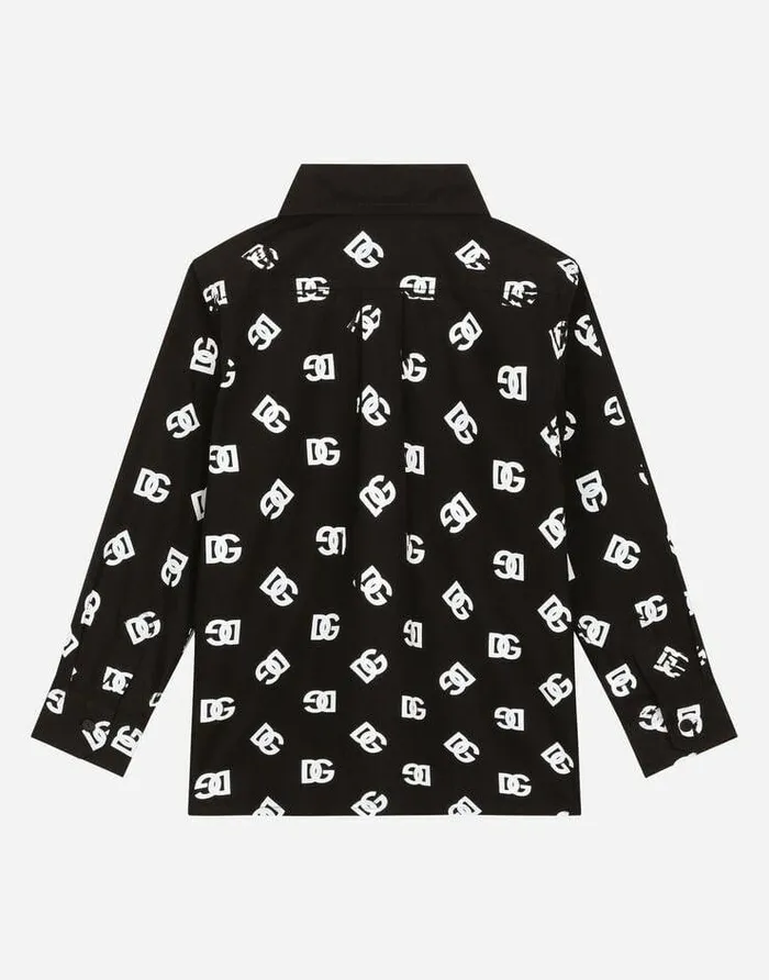 Dolce and Gabbana Shirts Children Poplin Shirt With DG Logo Print Black Dolce and Gabbana Shirts Children Poplin Shirt With DG Logo Print Black