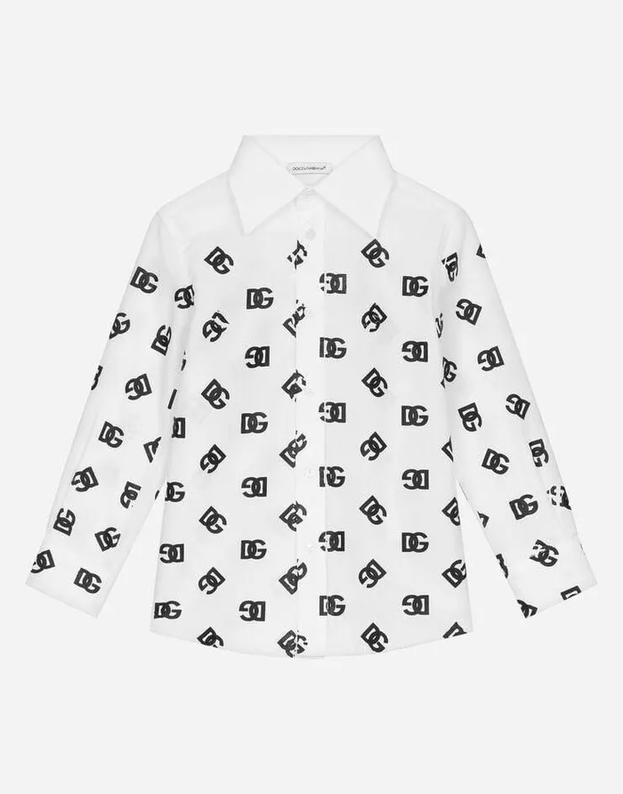 Dolce and Gabbana Shirts Children Poplin Shirt With DG Logo Print White