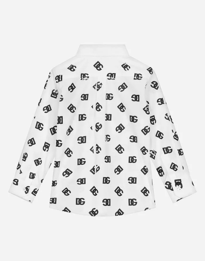Dolce and Gabbana Shirts Children Poplin Shirt With DG Logo Print White Dolce and Gabbana Shirts Children Poplin Shirt With DG Logo Print White