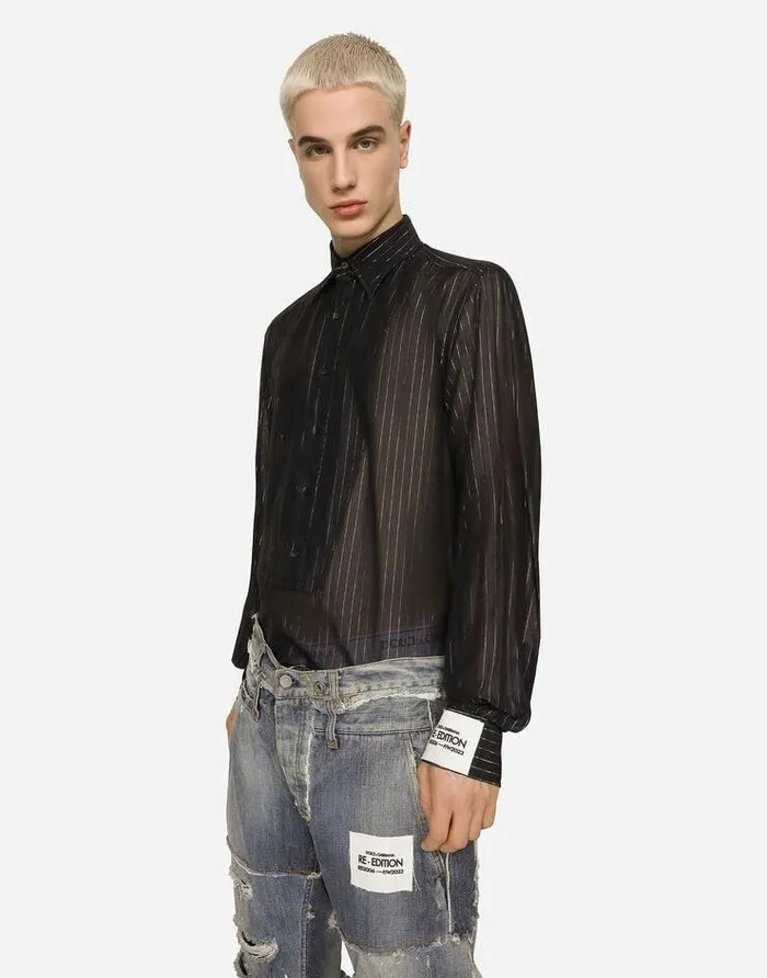 Dolce and Gabbana Shirts Men Pinstripe Cotton Muslin Shirt Multicolor Dolce and Gabbana Shirts Men Pinstripe Cotton Muslin Shirt Multicolor
