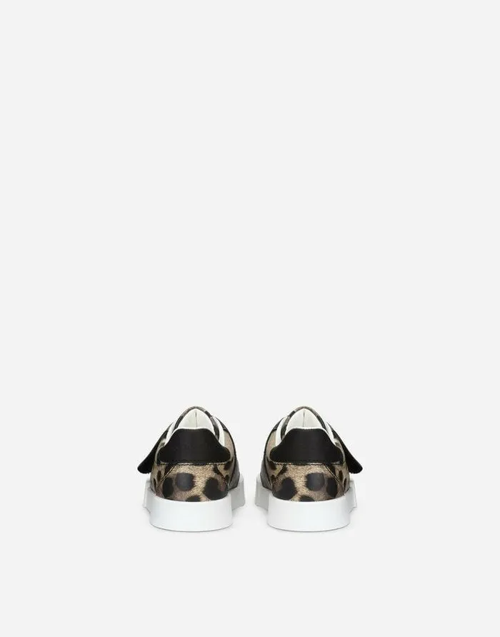 Dolce and Gabbana Shoes For First Steps 1926 Children Kids First Steps Portofino Sneakers With Leopard Print Animal Print