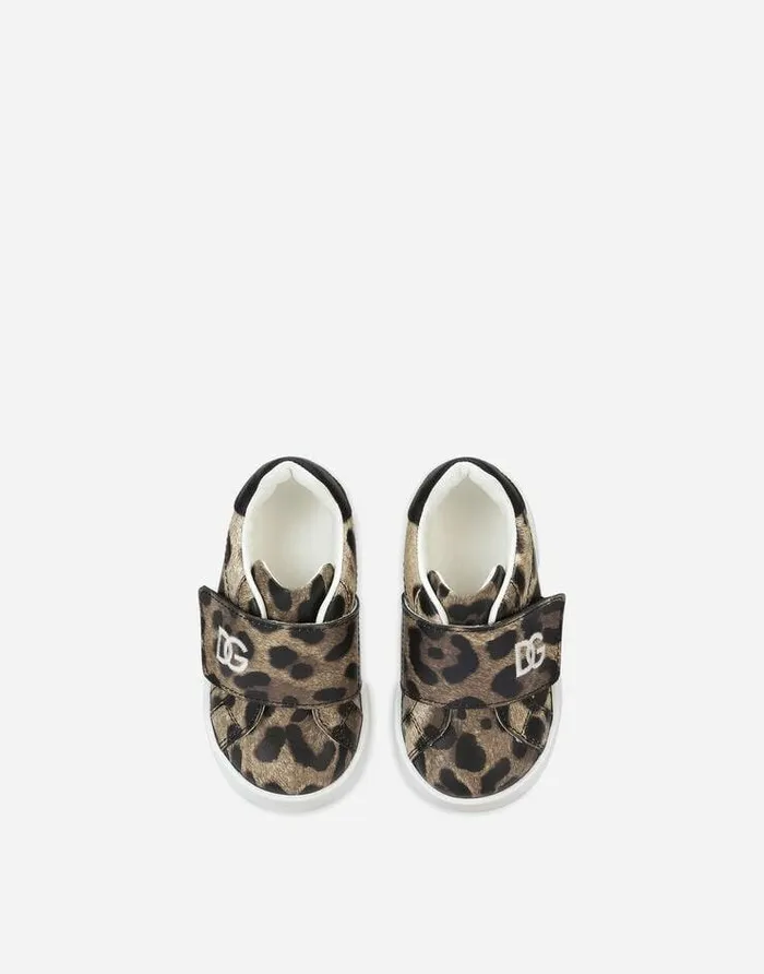 Dolce and Gabbana Shoes For First Steps 1926 Children Kids First Steps Portofino Sneakers With Leopard Print Animal Print