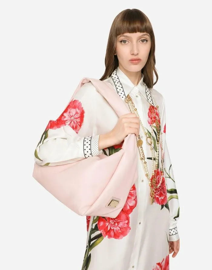 Dolce and Gabbana Shoulder And Crossbody Bags Women Medium Calfskin Soft Bag With Branded Tag Pink