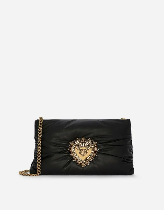 Dolce and Gabbana Shoulder And Crossbody Bags Women Small Calfskin Devotion Soft Bag Black Dolce and Gabbana Shoulder And Crossbody Bags Women Small Calfskin Devotion Soft Bag Black