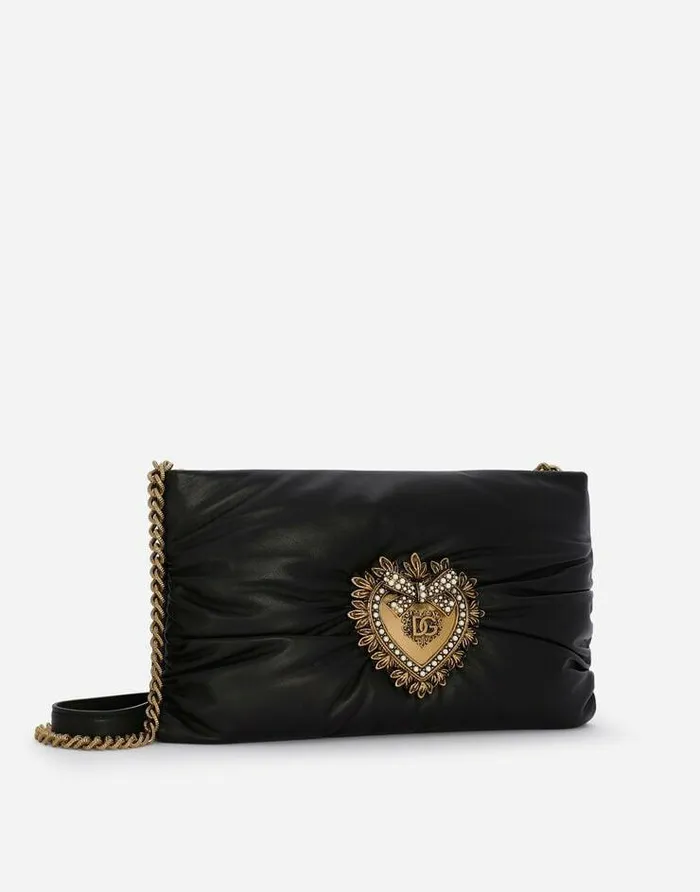 Dolce and Gabbana Shoulder And Crossbody Bags Women Small Calfskin Devotion Soft Bag Black Dolce and Gabbana Shoulder And Crossbody Bags Women Small Calfskin Devotion Soft Bag Black