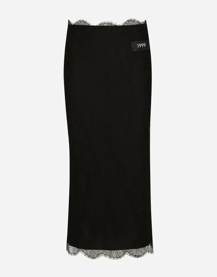 Dolce and Gabbana Skirts Women Chantilly Lace Midi Skirt Black