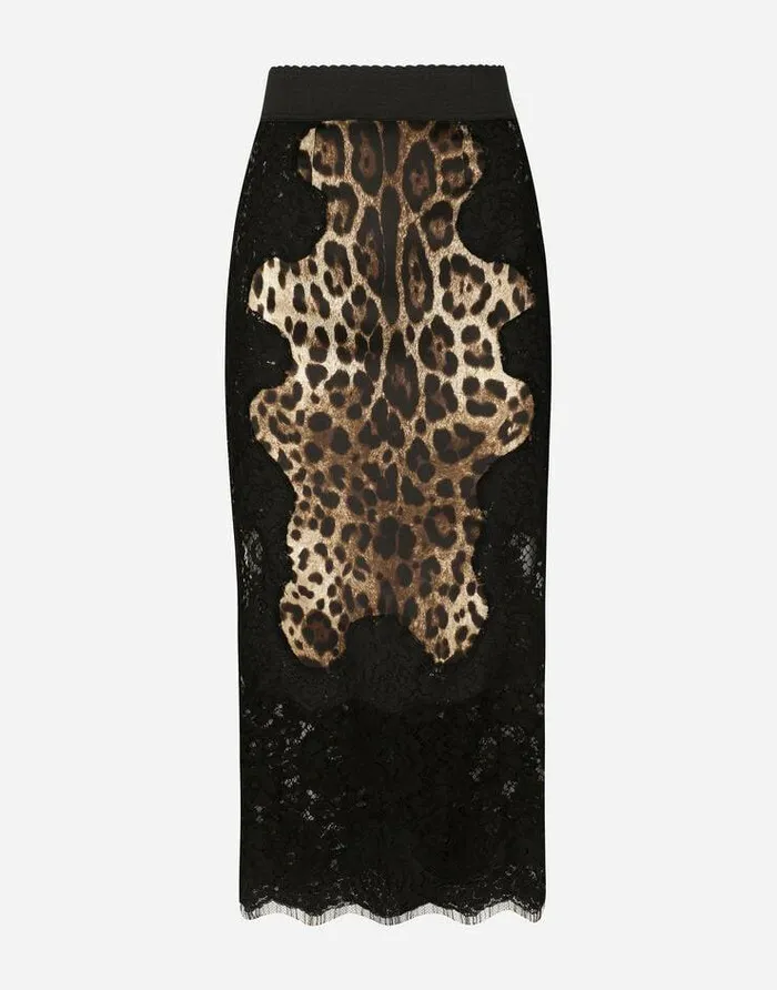 Dolce and Gabbana Skirts Women Leopardprint Satin Midi Skirt With Lace Inserts Multicolor Dolce and Gabbana Skirts Women Leopardprint Satin Midi Skirt With Lace Inserts Multicolor
