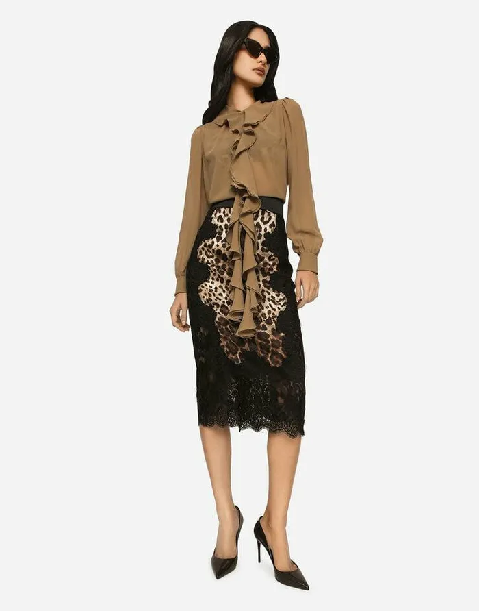 Dolce and Gabbana Skirts Women Leopardprint Satin Midi Skirt With Lace Inserts Multicolor Dolce and Gabbana Skirts Women Leopardprint Satin Midi Skirt With Lace Inserts Multicolor