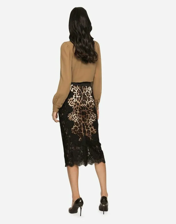 Dolce and Gabbana Skirts Women Leopardprint Satin Midi Skirt With Lace Inserts Multicolor Dolce and Gabbana Skirts Women Leopardprint Satin Midi Skirt With Lace Inserts Multicolor