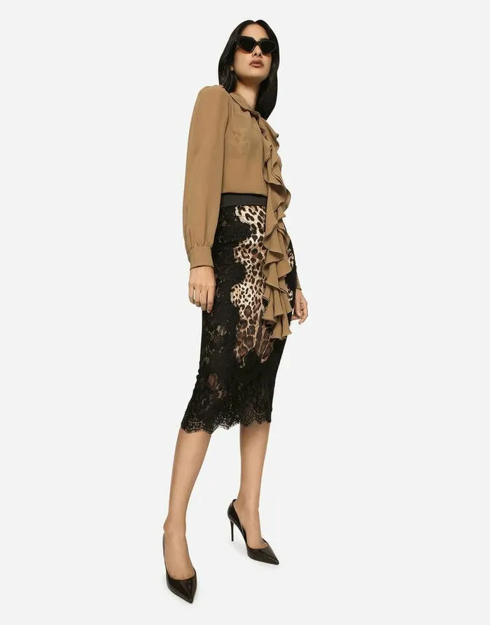 Dolce and Gabbana Skirts Women Leopardprint Satin Midi Skirt With Lace Inserts Multicolor Dolce and Gabbana Skirts Women Leopardprint Satin Midi Skirt With Lace Inserts Multicolor