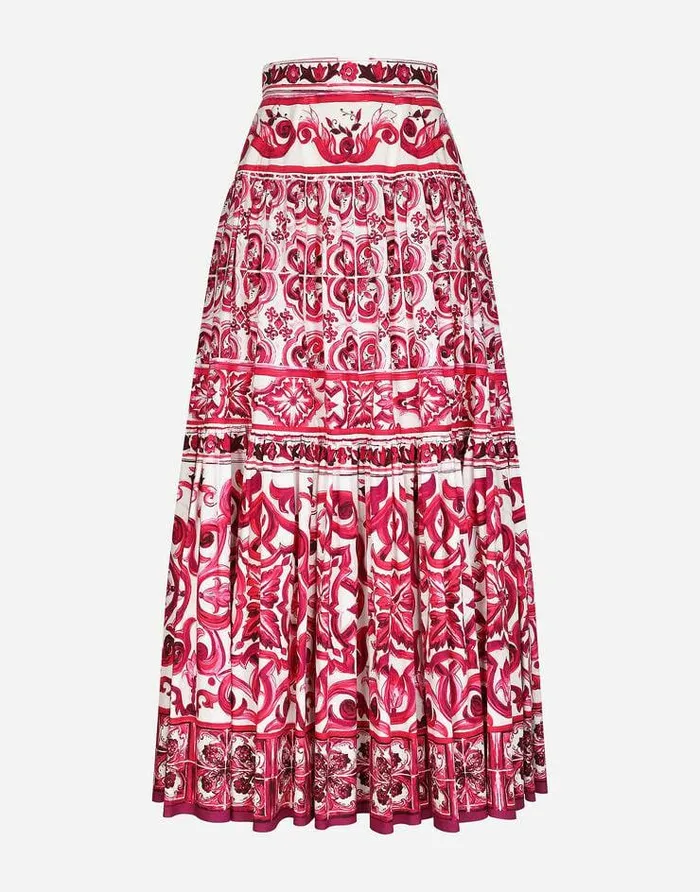 Dolce and Gabbana Skirts Women Long Majolicaprint Poplin Skirt Multicolor