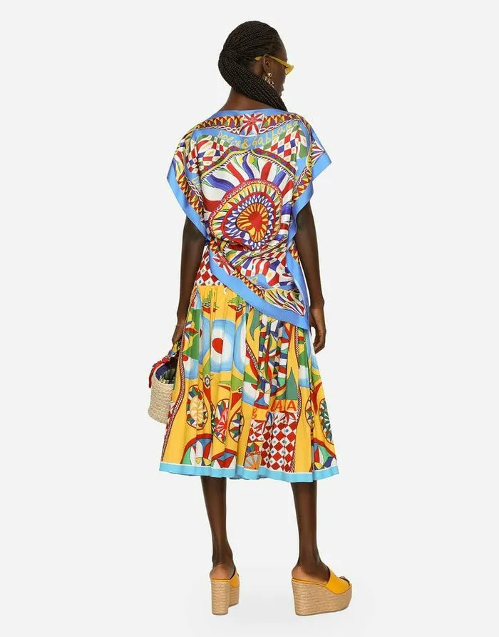 Dolce and Gabbana Skirts Women Poplin Midi Skirt With Carretto Print Red Dolce and Gabbana Skirts Women Poplin Midi Skirt With Carretto Print Red