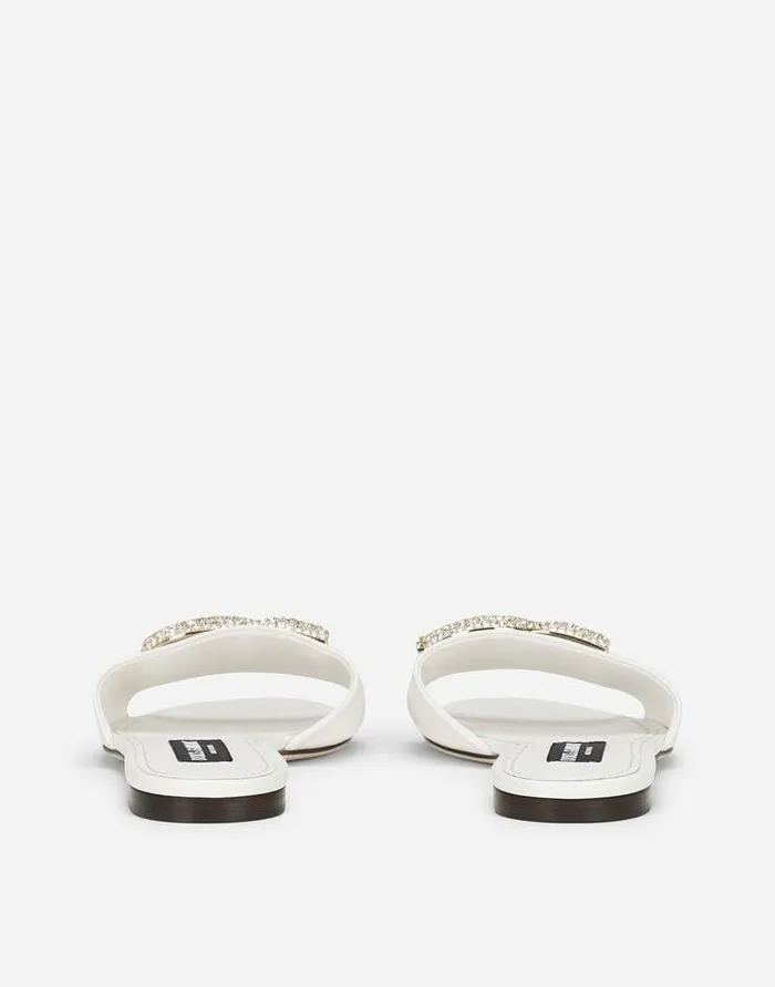 Dolce and Gabbana Slides And Mules Women Calfskin Slides With DG Logo White Dolce and Gabbana Slides And Mules Women Calfskin Slides With DG Logo White