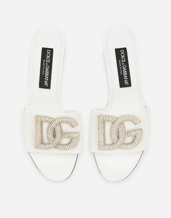 Dolce and Gabbana Slides And Mules Women Calfskin Slides With DG Logo White Dolce and Gabbana Slides And Mules Women Calfskin Slides With DG Logo White
