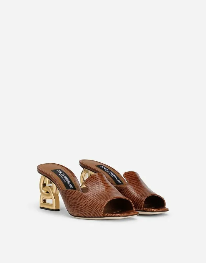 Dolce and Gabbana Slides And Mules Women Iguanaprint Calfskin Mules With 35 Heel Brown Dolce and Gabbana Slides And Mules Women Iguanaprint Calfskin Mules With 35 Heel Brown