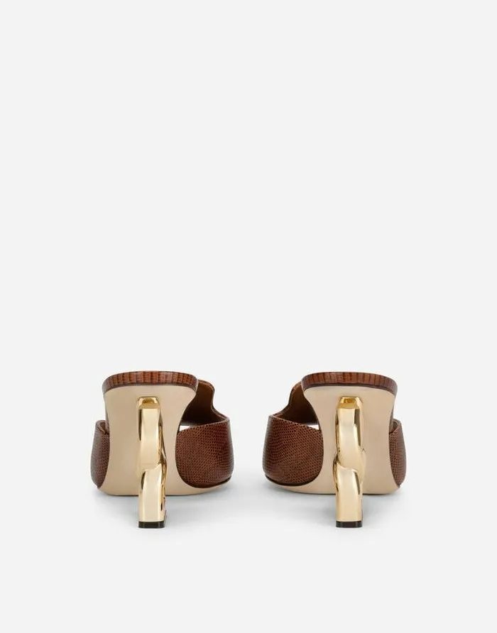 Dolce and Gabbana Slides And Mules Women Iguanaprint Calfskin Mules With 35 Heel Brown Dolce and Gabbana Slides And Mules Women Iguanaprint Calfskin Mules With 35 Heel Brown