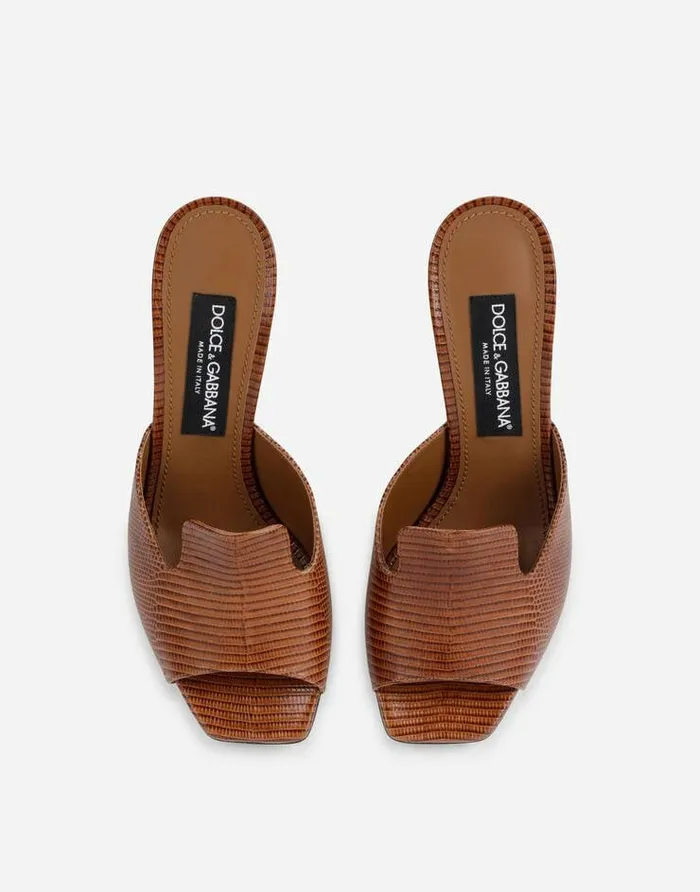 Dolce and Gabbana Slides And Mules Women Iguanaprint Calfskin Mules With 35 Heel Brown Dolce and Gabbana Slides And Mules Women Iguanaprint Calfskin Mules With 35 Heel Brown