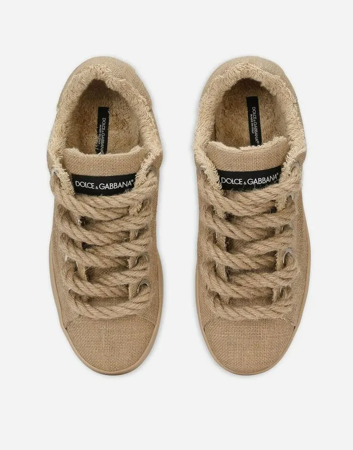 Dolce and Gabbana Sneakers Men Jute Portofino Sneakers Beige