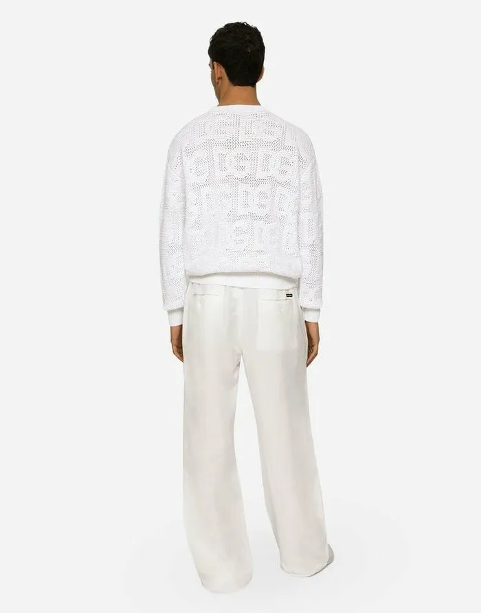 Dolce and Gabbana Sweaters And Cardigans Men Cotton Jacquard Sweater With Allover Jacquard DG White Dolce and Gabbana Sweaters And Cardigans Men Cotton Jacquard Sweater With Allover Jacquard DG White