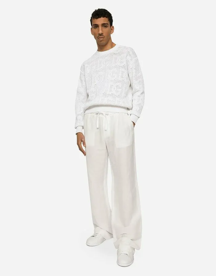Dolce and Gabbana Sweaters And Cardigans Men Cotton Jacquard Sweater With Allover Jacquard DG White Dolce and Gabbana Sweaters And Cardigans Men Cotton Jacquard Sweater With Allover Jacquard DG White