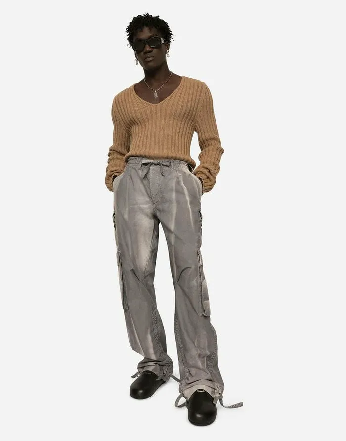 Dolce and Gabbana Sweaters And Cardigans Men Ribbed Camel Vneck Sweater Beige Dolce and Gabbana Sweaters And Cardigans Men Ribbed Camel Vneck Sweater Beige