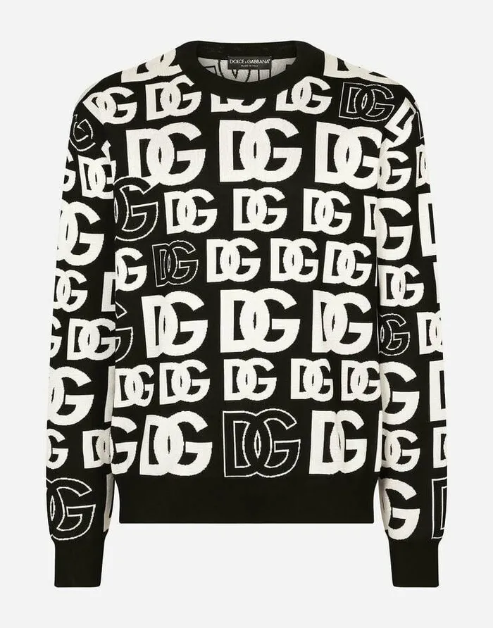 Dolce and Gabbana Sweaters And Cardigans Men Silk Jacquard Roundneck Sweater With DG Logo Multicolor Dolce and Gabbana Sweaters And Cardigans Men Silk Jacquard Roundneck Sweater With DG Logo Multicolor