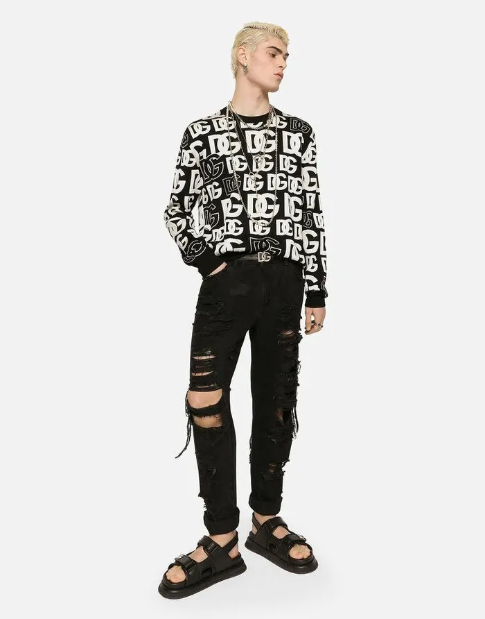 Dolce and Gabbana Sweaters And Cardigans Men Silk Jacquard Roundneck Sweater With DG Logo Multicolor Dolce and Gabbana Sweaters And Cardigans Men Silk Jacquard Roundneck Sweater With DG Logo Multicolor