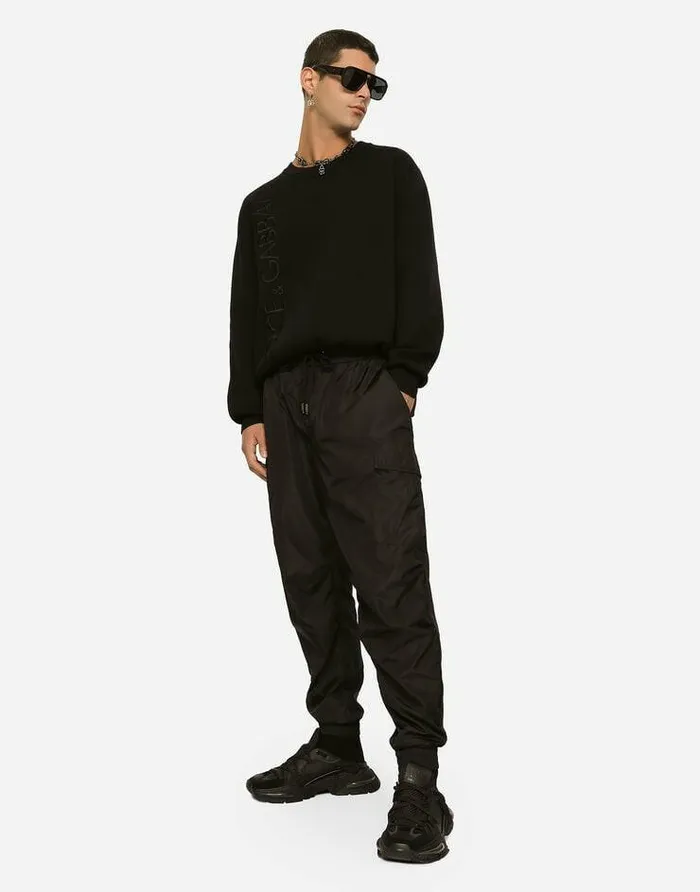 Dolce and Gabbana Sweaters And Cardigans Men Technical Wool Roundneck Sweater With Embroidery Black Dolce and Gabbana Sweaters And Cardigans Men Technical Wool Roundneck Sweater With Embroidery Black