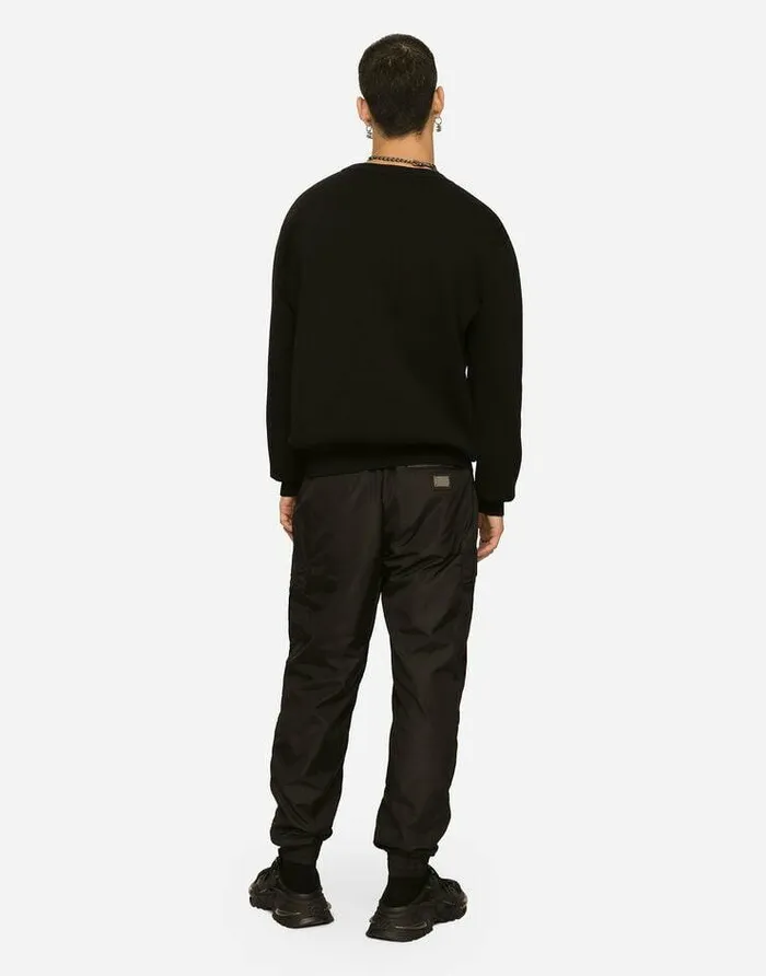 Dolce and Gabbana Sweaters And Cardigans Men Technical Wool Roundneck Sweater With Embroidery Black Dolce and Gabbana Sweaters And Cardigans Men Technical Wool Roundneck Sweater With Embroidery Black