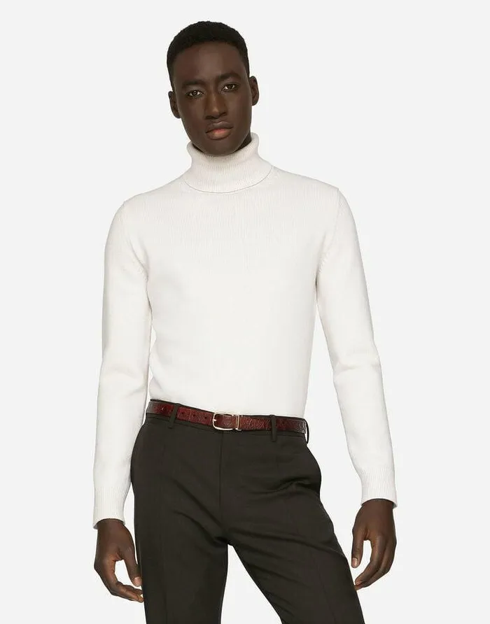 Dolce and Gabbana Sweaters And Cardigans Men Turtleneck Sweater In Virgin Wool White