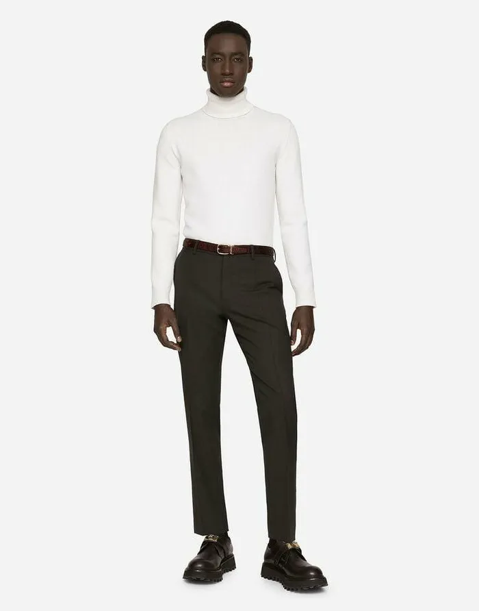 Dolce and Gabbana Sweaters And Cardigans Men Turtleneck Sweater In Virgin Wool White