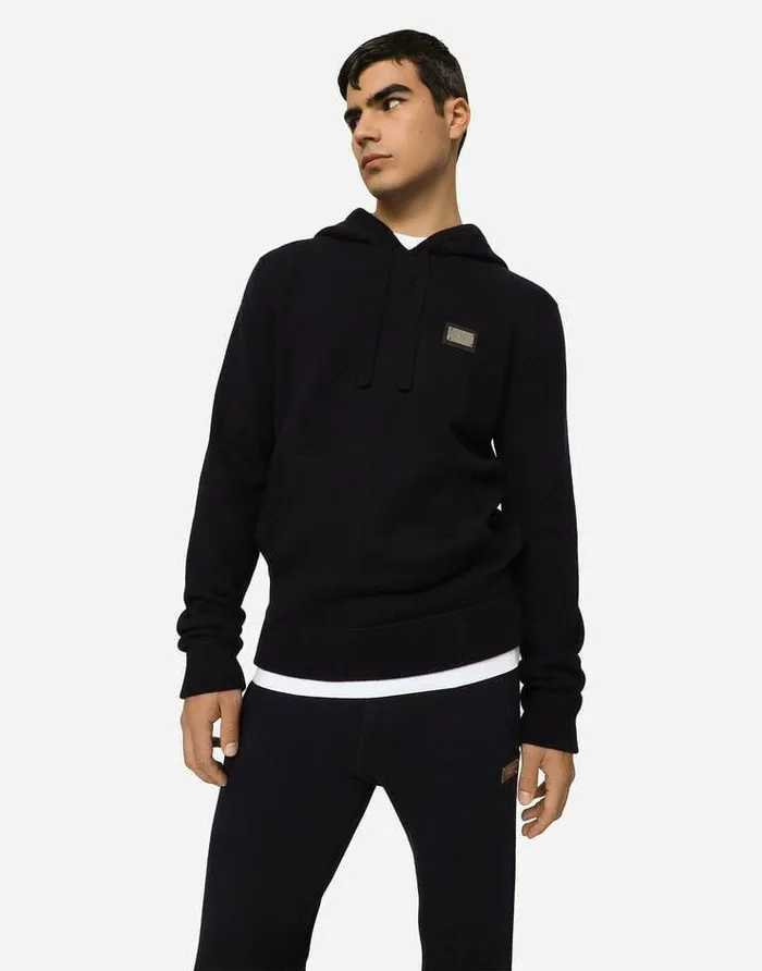 Dolce and Gabbana Sweaters And Cardigans Men Wool And Cashmere Hooded Sweater Blue Dolce and Gabbana Sweaters And Cardigans Men Wool And Cashmere Hooded Sweater Blue