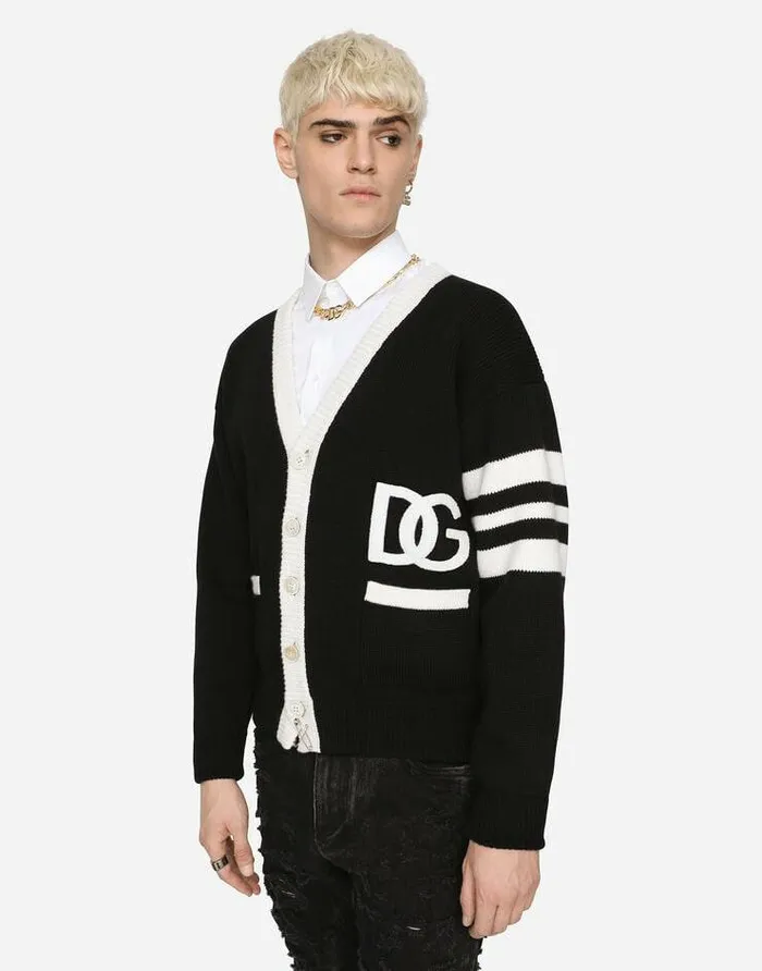 Dolce and Gabbana Sweaters And Cardigans Men Wool Fishermans Rib Cardigan With DG Logo Multicolor Dolce and Gabbana Sweaters And Cardigans Men Wool Fishermans Rib Cardigan With DG Logo Multicolor