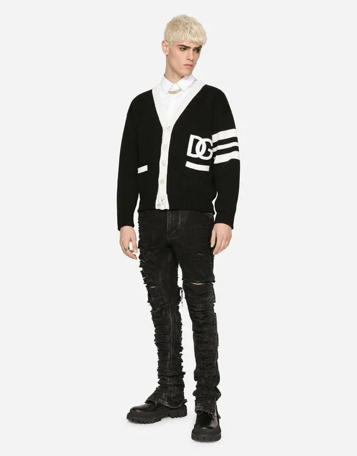 Dolce and Gabbana Sweaters And Cardigans Men Wool Fishermans Rib Cardigan With DG Logo Multicolor Dolce and Gabbana Sweaters And Cardigans Men Wool Fishermans Rib Cardigan With DG Logo Multicolor