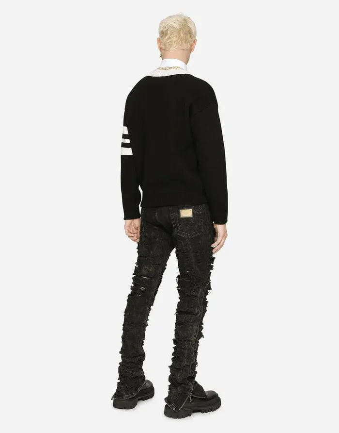 Dolce and Gabbana Sweaters And Cardigans Men Wool Fishermans Rib Cardigan With DG Logo Multicolor Dolce and Gabbana Sweaters And Cardigans Men Wool Fishermans Rib Cardigan With DG Logo Multicolor