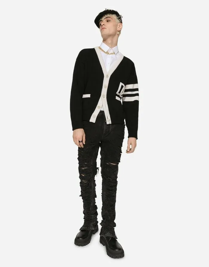 Dolce and Gabbana Sweaters And Cardigans Men Wool Fishermans Rib Cardigan With DG Logo Multicolor Dolce and Gabbana Sweaters And Cardigans Men Wool Fishermans Rib Cardigan With DG Logo Multicolor