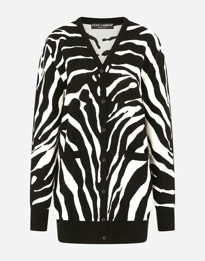 Dolce and Gabbana Sweaters And Cardigans Women Oversize Zebradesign Cardigan In Wool And Silk Multicolor Dolce and Gabbana Sweaters And Cardigans Women Oversize Zebradesign Cardigan In Wool And Silk Multicolor