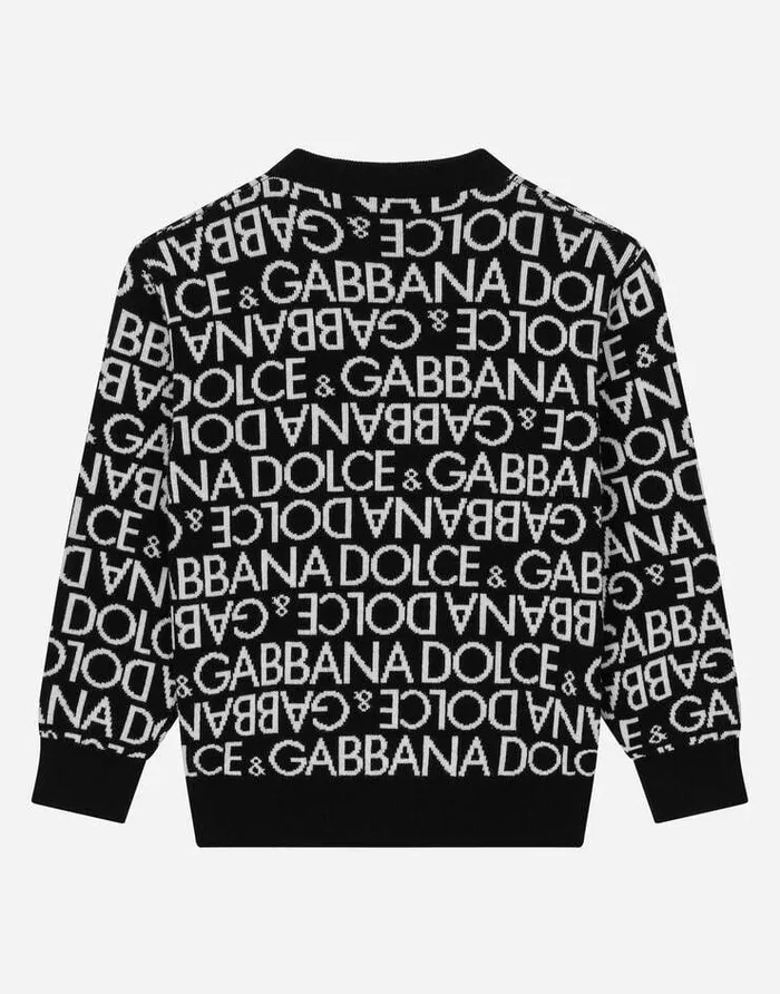 Dolce and Gabbana Sweaters Children Roundneck Sweater With Allover Jacquard Logo Multicolor Dolce and Gabbana Sweaters Children Roundneck Sweater With Allover Jacquard Logo Multicolor