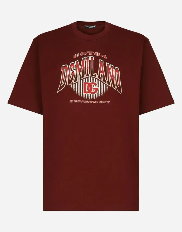 Dolce and Gabbana TShirts And Polos Men Cotton Interlock Tshirt With DG Logo Print Bordeaux Dolce and Gabbana TShirts And Polos Men Cotton Interlock Tshirt With DG Logo Print Bordeaux