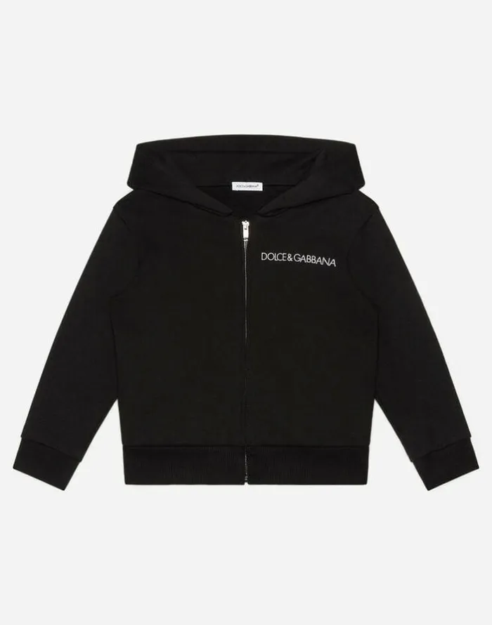 Dolce and Gabbana TShirts And Sweatshirts Children Jersey Hoodie With Logo Embroidery Black Dolce and Gabbana TShirts And Sweatshirts Children Jersey Hoodie With Logo Embroidery Black