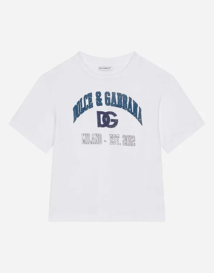 Dolce and Gabbana TShirts And Sweatshirts Children Jersey Tshirt With DG Logo Print White Dolce and Gabbana TShirts And Sweatshirts Children Jersey Tshirt With DG Logo Print White