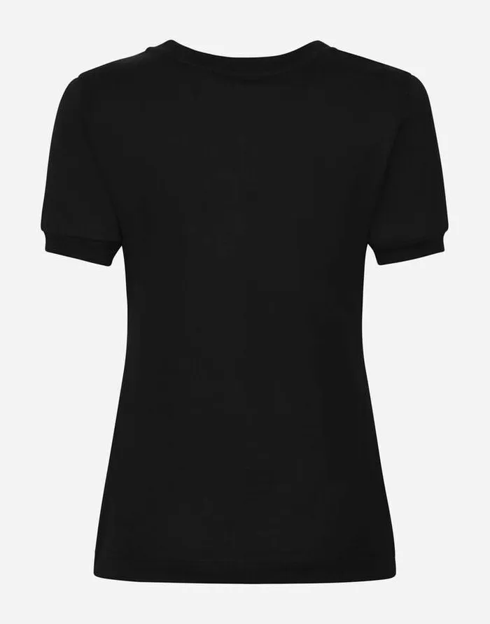 Dolce and Gabbana TShirts And Sweatshirts Women Jersey Tshirt With Crystal DG Embellishment Black Dolce and Gabbana TShirts And Sweatshirts Women Jersey Tshirt With Crystal DG Embellishment Black