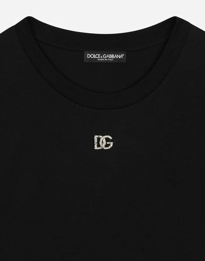 Dolce and Gabbana TShirts And Sweatshirts Women Jersey Tshirt With Crystal DG Embellishment Black Dolce and Gabbana TShirts And Sweatshirts Women Jersey Tshirt With Crystal DG Embellishment Black