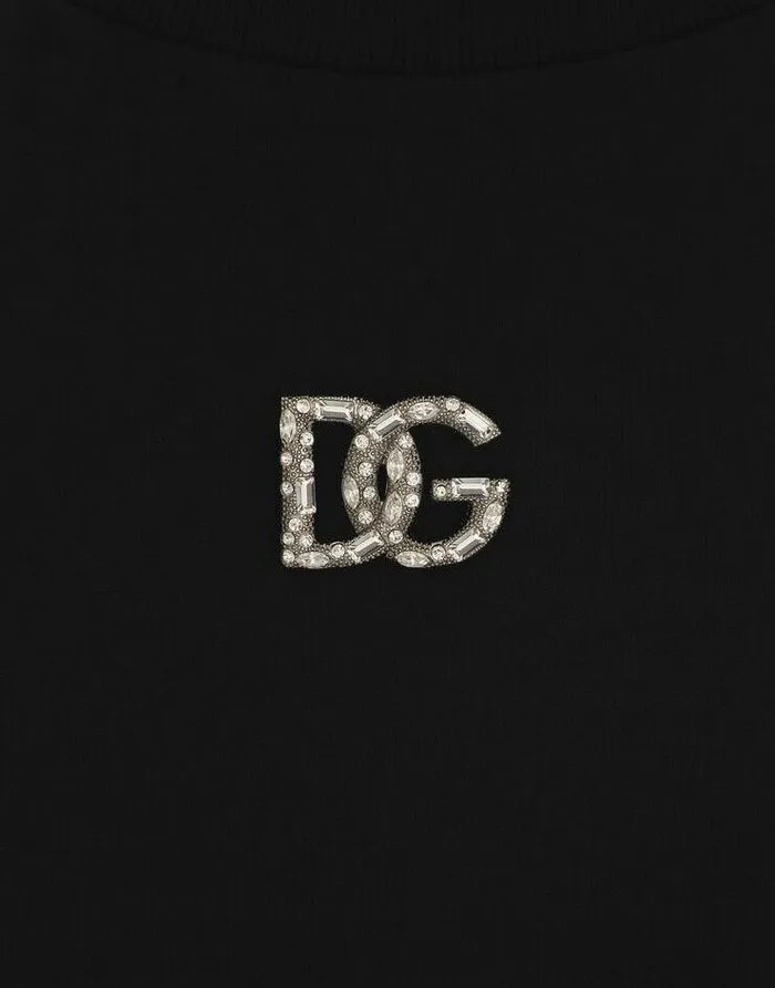Dolce and Gabbana TShirts And Sweatshirts Women Jersey Tshirt With Crystal DG Embellishment Black Dolce and Gabbana TShirts And Sweatshirts Women Jersey Tshirt With Crystal DG Embellishment Black