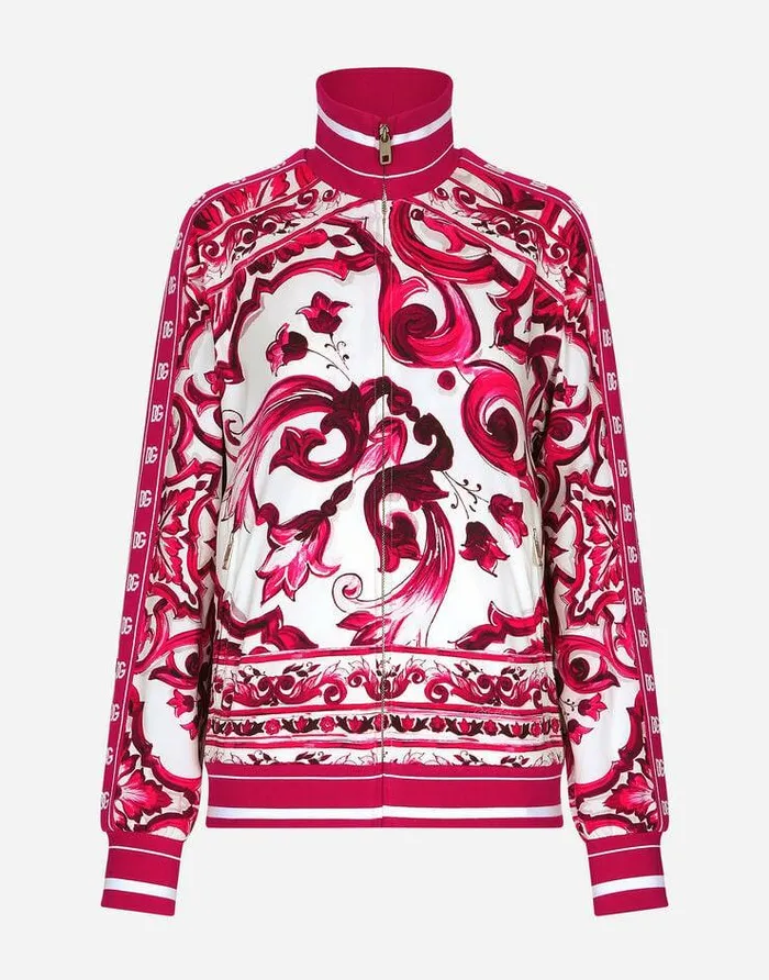 Dolce and Gabbana TShirts And Sweatshirts Women Zipup Cady Sweatshirt With Majolica Print Multicolor