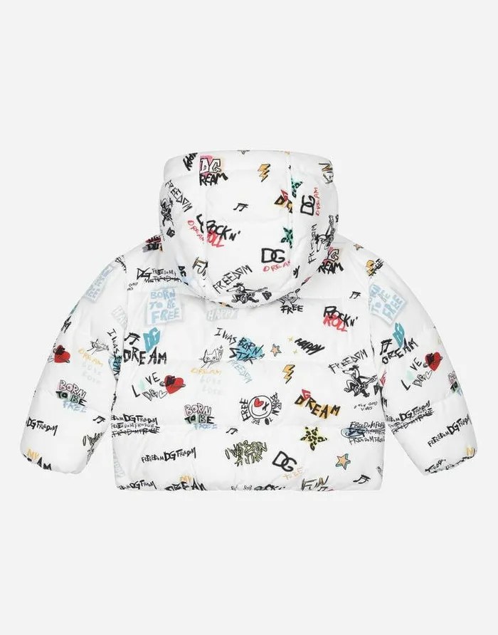 Dolce and Gabbana Topwear Children Nylon Down Jacket With DG Rock Print Multicolor Dolce and Gabbana Topwear Children Nylon Down Jacket With DG Rock Print Multicolor