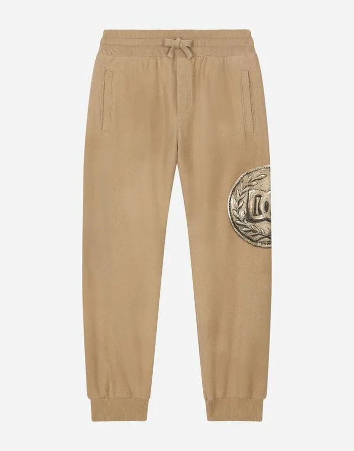 Dolce and Gabbana Trousers And Shorts Children Cotton Jogging Pants With Coin Print Beige