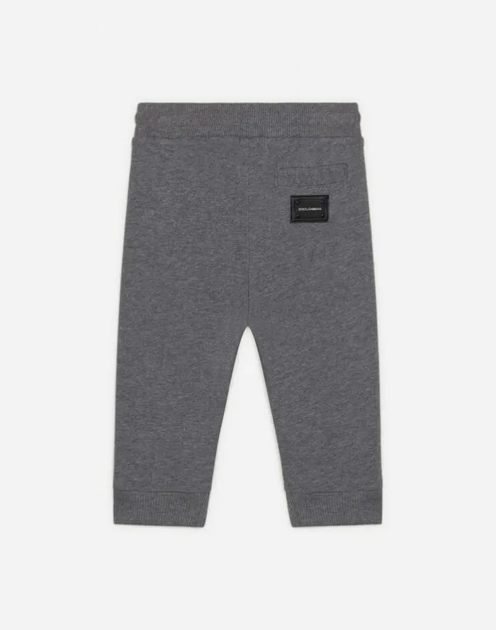Dolce and Gabbana Trousers And Shorts Children Jersey Jogging Pants With Logo Plate Grey Dolce and Gabbana Trousers And Shorts Children Jersey Jogging Pants With Logo Plate Grey